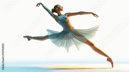 A captivating 3D-rendered image of an ethereal ballerina  exuding grace and elegance  beautifully isolated on a pure white background. This stunning artwork captures every intricate detail o