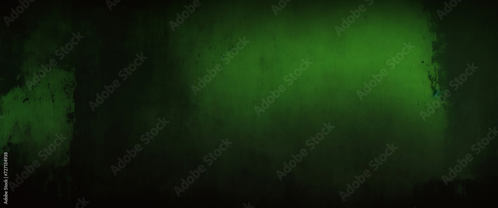 Elegant dark emerald green background with black shadow border and old vintage grunge texture design. Matte green texture or background with stains, waves and grain elements.
