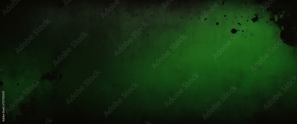 Elegant dark emerald green background with black shadow border and old vintage grunge texture design. Matte green texture or background with stains, waves and grain elements.