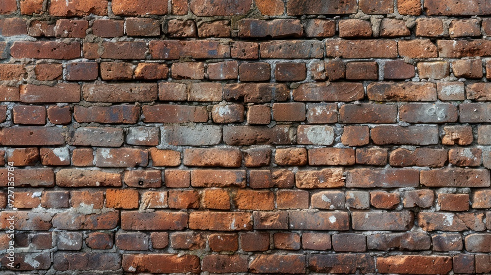 A rustic brick wall background, weathered red bricks.