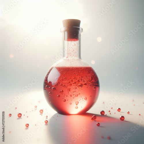 chemical laboratory glassware with red liquid