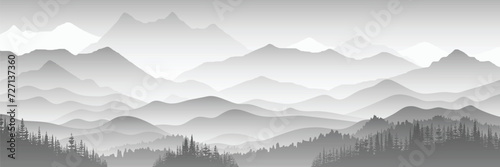Black and white mountain landscape, panoramic view, vector illustration  © Valerii
