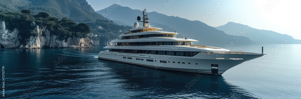 A luxurious yacht purchased with cryptocurrency, symbolizing new wealth in the digital age 