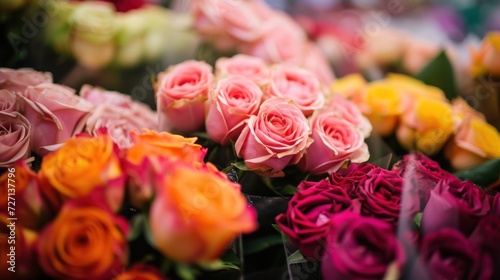 Bouquet of roses in the flower market