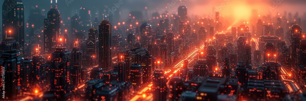 Fototapeta premium prompt A bustling e-commerce platform's data center, visualized as a futuristic city