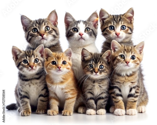 group of cute kittens on white background