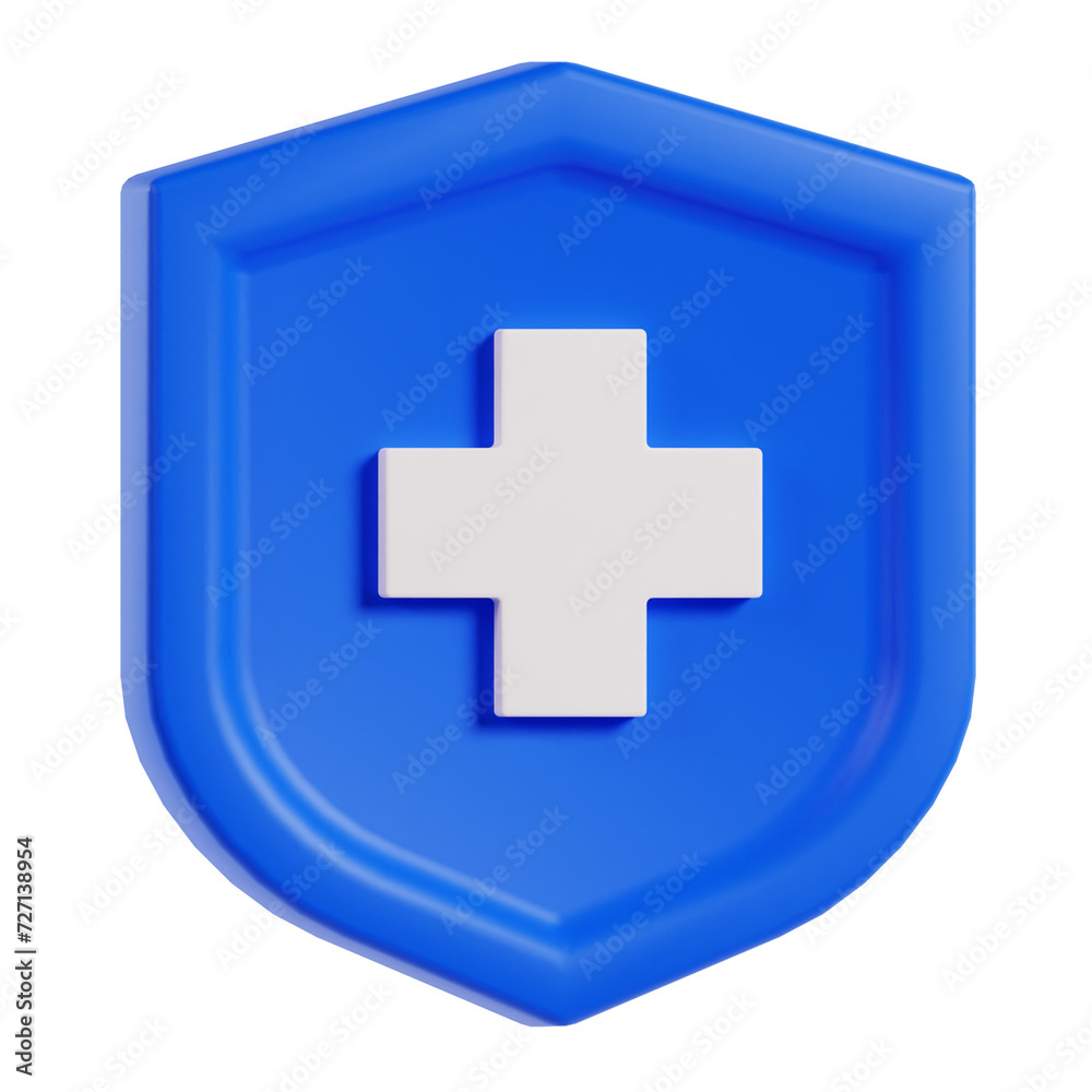 Obraz premium Health Insurance shield, Protection first aid and health care 3d icon