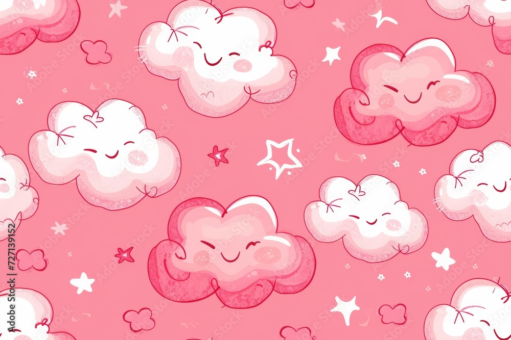 Cute colorful cloud smiling face seamless pattern
