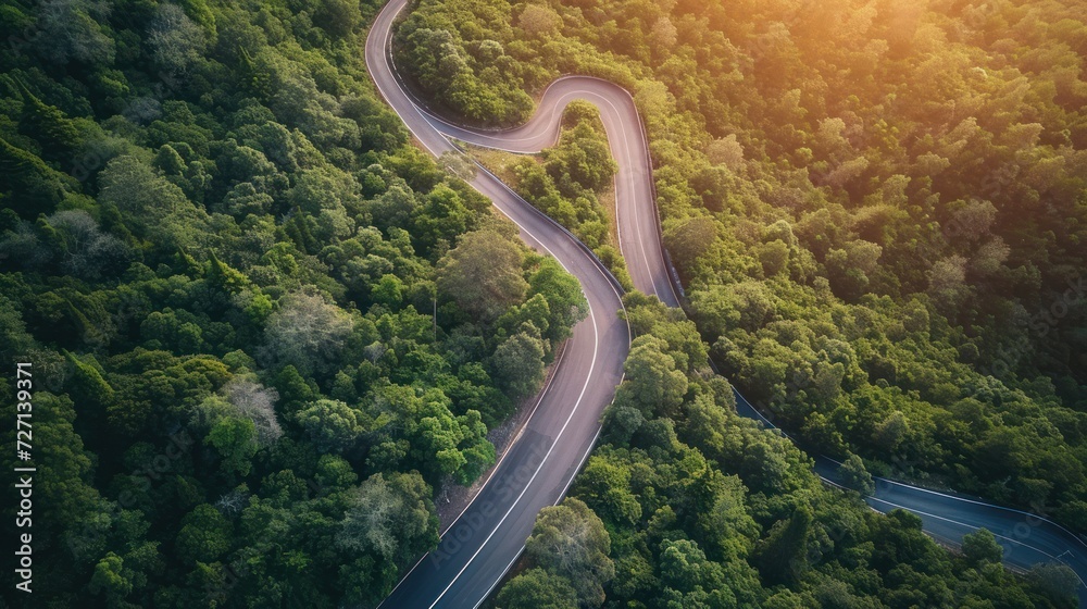 Bird's eye view of driving on a winding road. Bird's eye view of driving on a winding road.