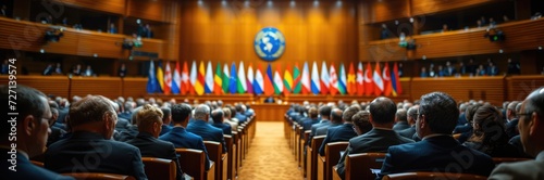 A conference on sustainable development, with nations uniting to address global challenges