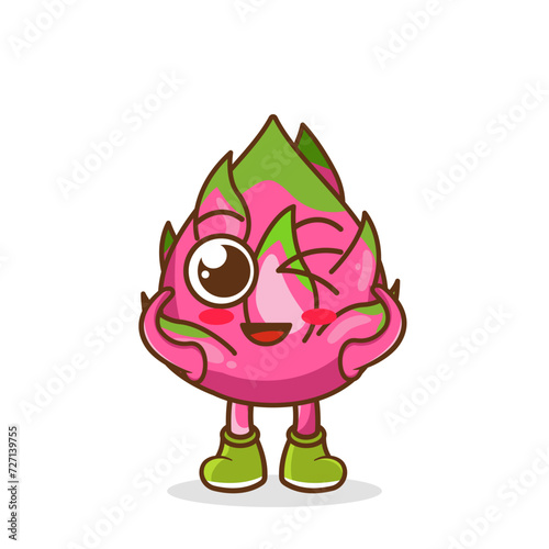 wink dragon fruit cute fruit character mascot vector design