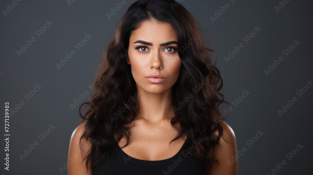 Naklejka premium Young beautiful hispanic woman standing with serious expression standing over isolated background