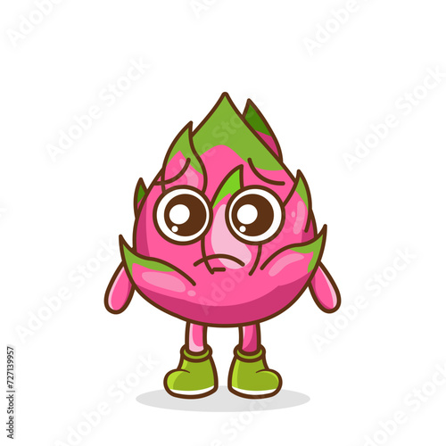 Cute sad dragonfruit fruit character, dragon fruit character with sad emotion, face, depressive eyes