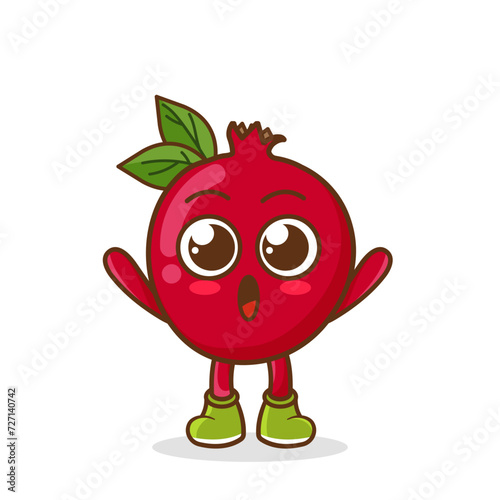 pomegranate fruit raise hands up. Illustration of a cute pomegranate character who is pleased with both hands raised