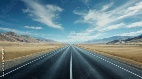 Empty desert road and city