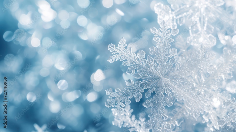 A festive snowflake Christmas wallpaper, winter magic. Crystalline snowflakes against a backdrop of icy blue. A festive snowflake Christmas wallpaper, winter magic. Crystalline snowflakes against a backdrop of icy blue.