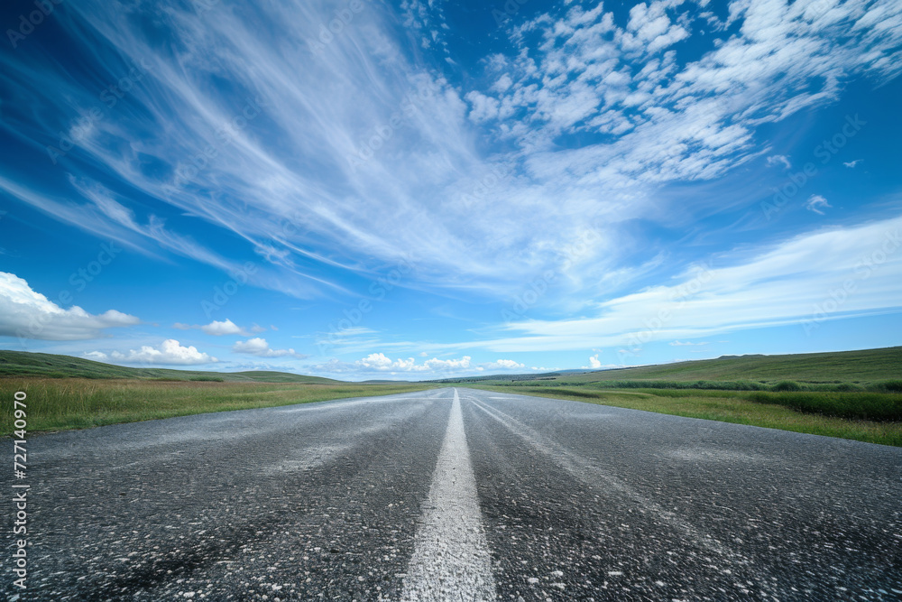 Fototapeta premium A low angle road leading to the clouds.
