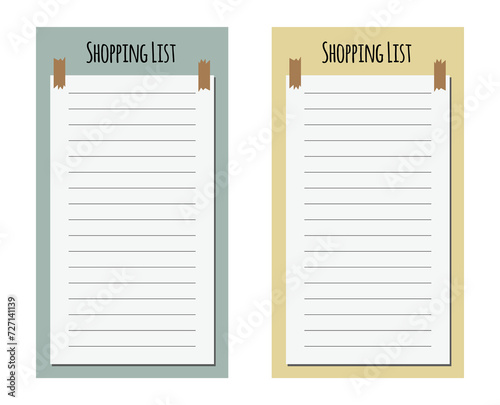 Vector illustration of the shopping list template. A sheet for entries in two color options.