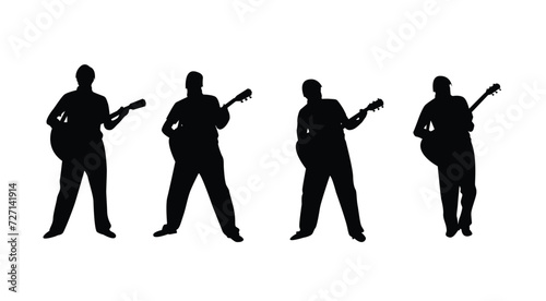 Man Standing and Playing Acoustic Guitar Silhouette. Musicians and people concept vector