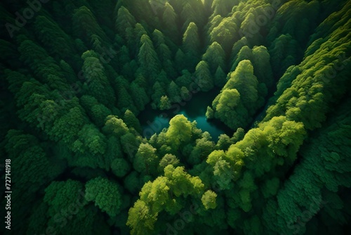 A captivating view of a forest filled with green trees, the high-definition camera highlighting the verdant canopy and tranquil surroundings in mesmerizing