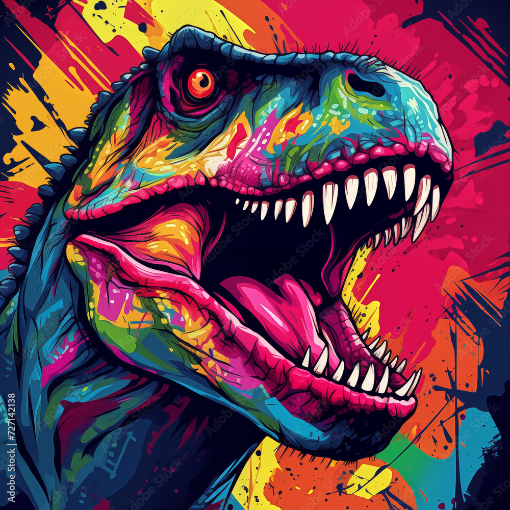 creative colorful dinosaur poortrait, pop art