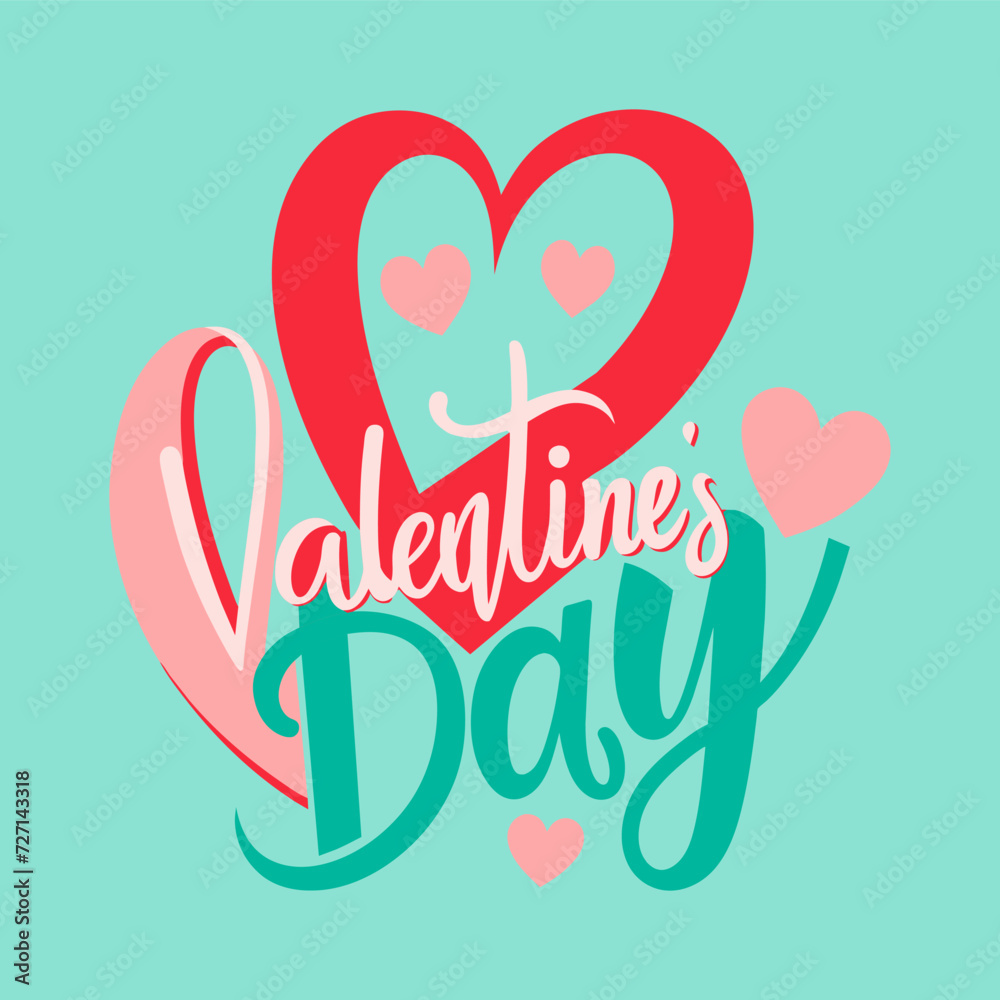Happy valentine's day on green background. Flat vector.