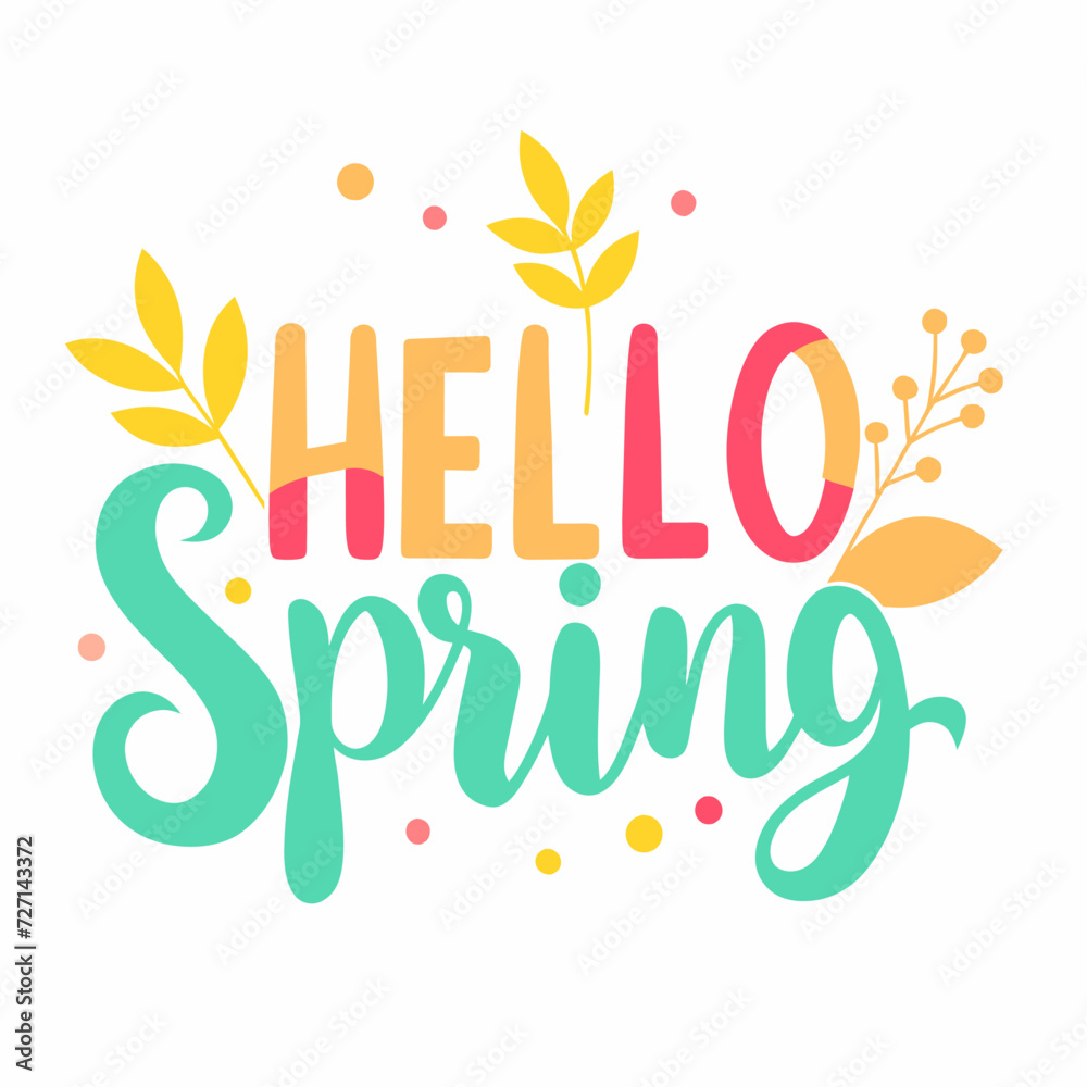 Obraz premium Hello spring on white background. Flat vector.