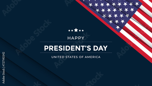 Happy President's Day Background and Banner. Presidents Day of USA Greeting Card with USA Flag, Capitol Building and Text Vector Illustration