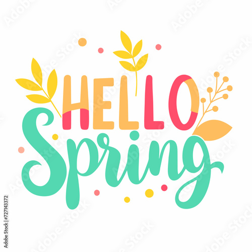 Hello spring on white background. Flat vector.