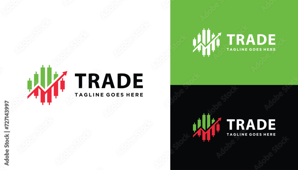 Modern Candlestick Bar with Arrow Diagram Trading Investment Statistics For Business Accounting and Marketing Logo Design