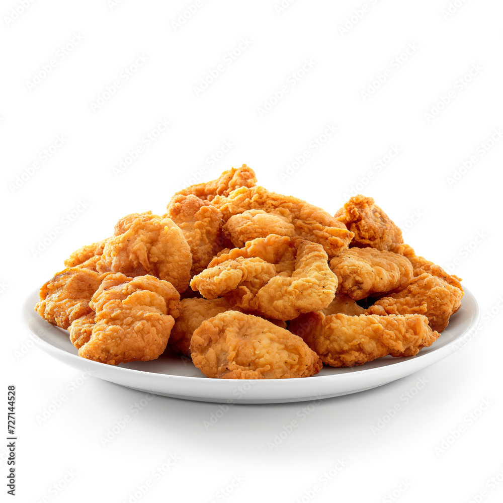 Crispy fried chicken pieces arranged elegantly on a plate Crispy fried chicken pieces arranged elegantly on a plate