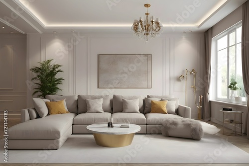 modern interior design. 3D rendering of the living room. Front view. © Эля Эля
