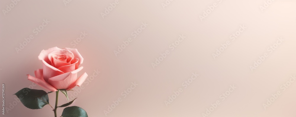 Fototapeta premium Pink rose on background. Love, romance and anniversary theme banner.
