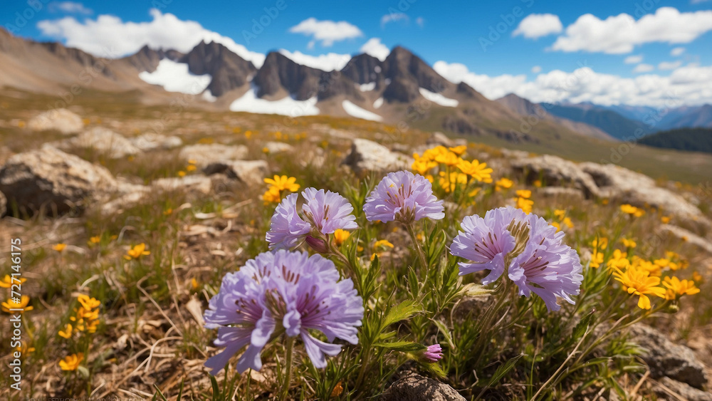 Fototapeta premium Examine the rich biodiversity supported by mountain wildflowers and these plants contribute to the overall ecological balance in the mountain ecosystem