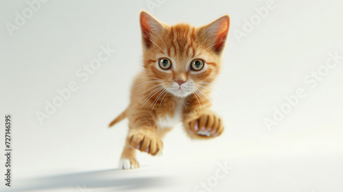 A captivating 3D rendering of a mischievous kitten, rendered with impeccable detail and brought to life with vibrant colors. This adorable furball is playfully positioned on a pristine white