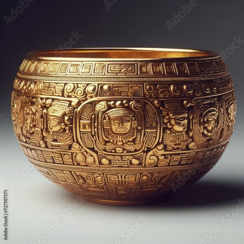 antique golden bowl on white background