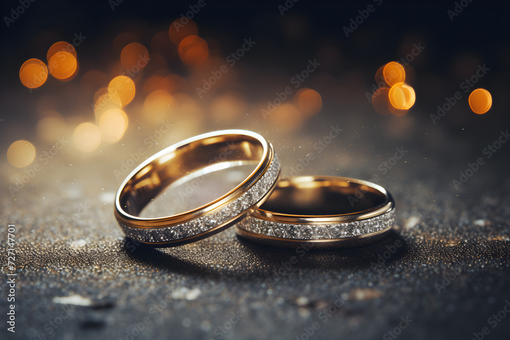 Golden wedding rings symbolizing love and marriage,two wedding rings are together on a glittering surface ,Generative Ai Golden wedding rings symbolizing love and marriage,two wedding rings are together on a glittering surface ,Generative Ai