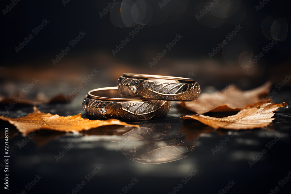 Golden wedding rings symbolizing love and marriage,two wedding rings are together on a glittering surface ,Generative Ai Golden wedding rings symbolizing love and marriage,two wedding rings are together on a glittering surface ,Generative Ai