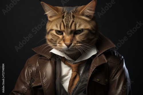 Funny tabby cat with suit and tie