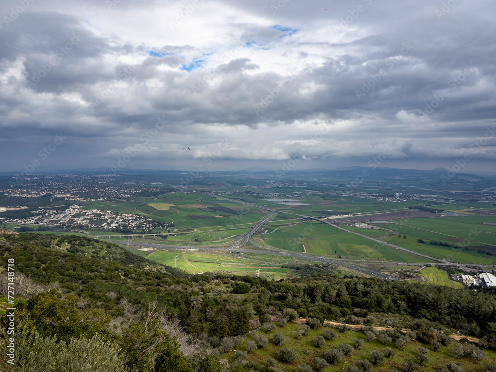 View from Mount Carmel down upon Jezreel valley, Israel 
