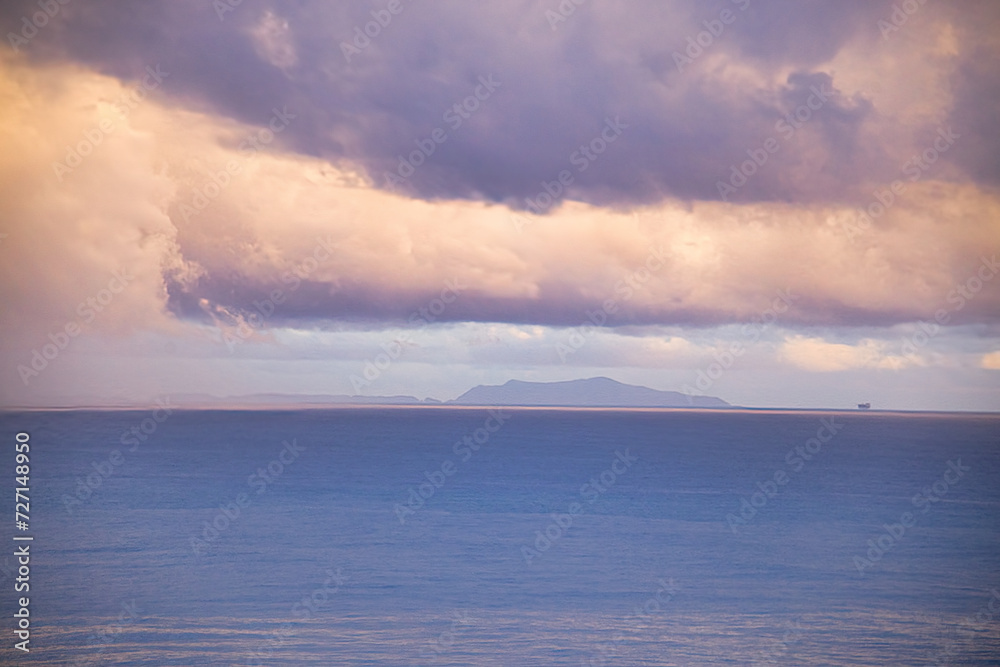 Winter storms approach the Santa Barbara channel at sunset.