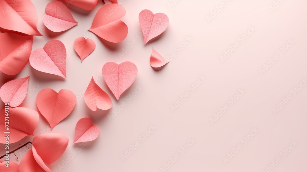 Pink romantic paper hearts in love background. Valentine's day and anniversary theme.