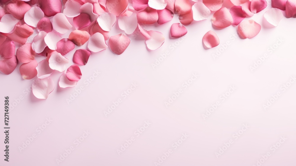 Pink and rose petals background. Love and romance theme. Valentine's day.