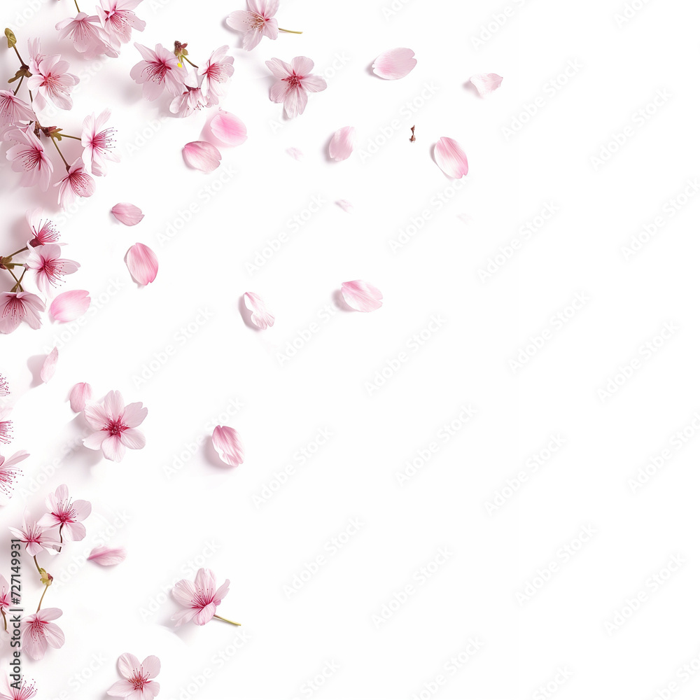 桜と花びら・白背景