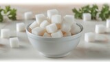 White sugar cubes in bowl isolated on white background. Generative AI.