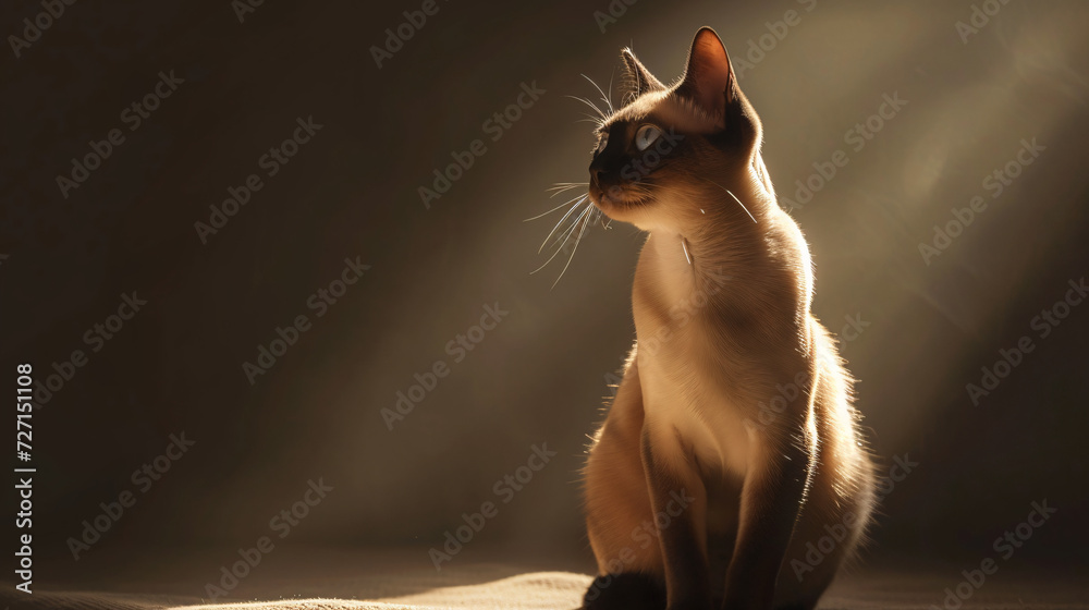 A Burmese Cat, Its Glossy Sable Coat Reflecting