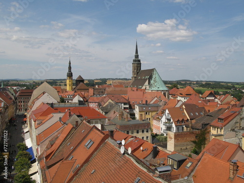 Blick auf Bautzen mit Turm Rathaus und Turm Dom