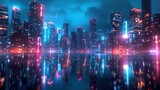 glowing futuristic city night lights