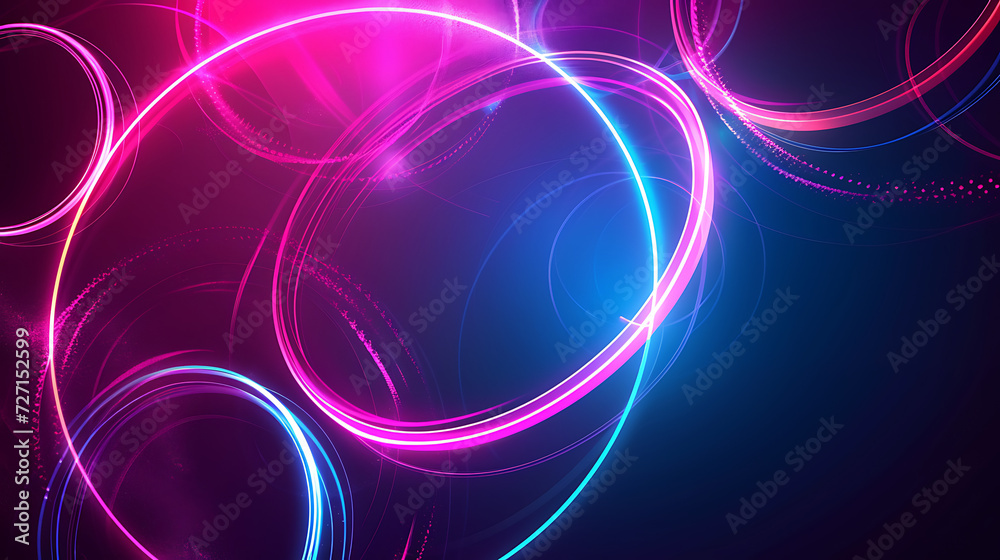 Abstract neon background with glowing circles and lines, creating a dynamic and visually engaging artistic expression