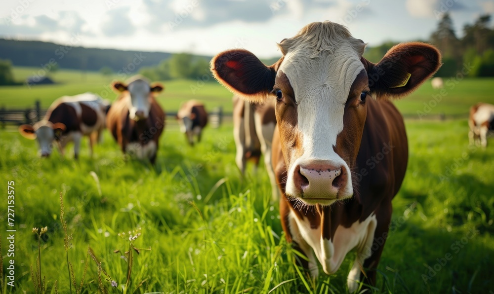 Cows herd on the green grass. Cows herd on the green grass.